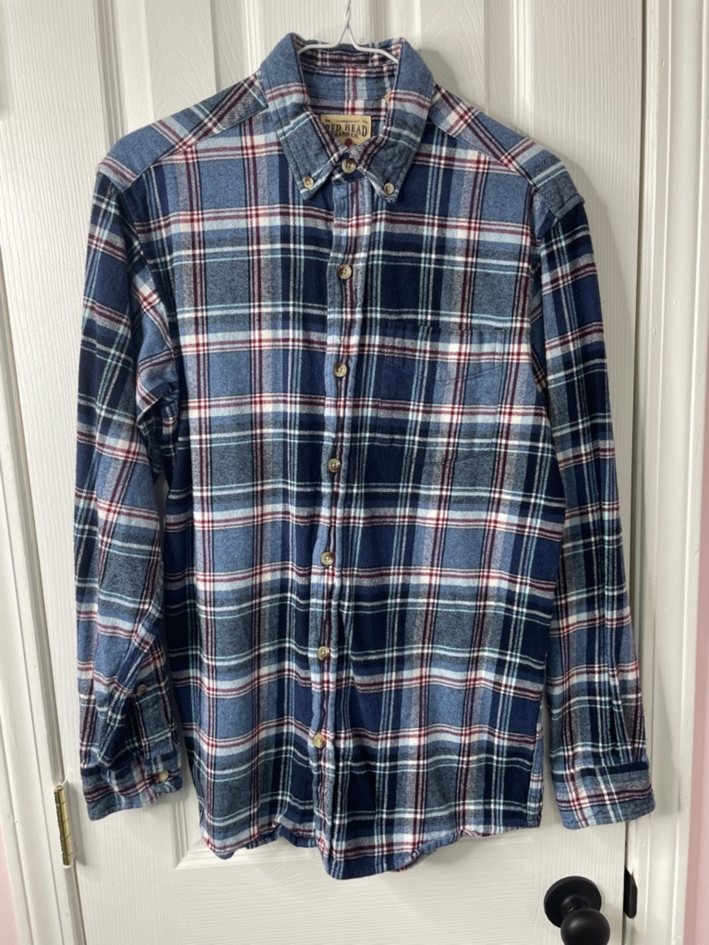 RedHead Men's Navy and Light Blue Plaid Button-Down Shirt